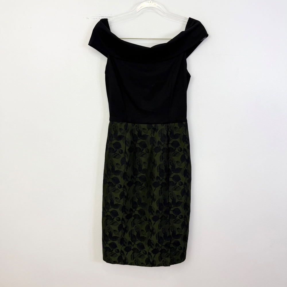 Hutch Anthropologie Off Shoulder Floral Jacquard Midi Dress Black Green Size 4